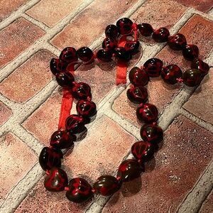 Hawaii Black Kukui Nut Leis with Red Turtle Necklace 14 Inch.